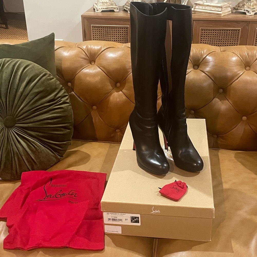 Christian Louboutin Black Leather Boots with Red Soles
